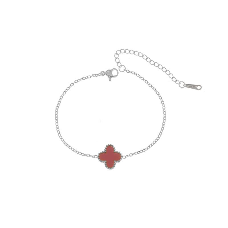 Leichter Luxus Doppelseitiges Vierblättriges Kleeblatt Einzelblume Einfaches Armband Neue Nische Titanstahl 18K Schlüsselbeinkette Damenschmuck