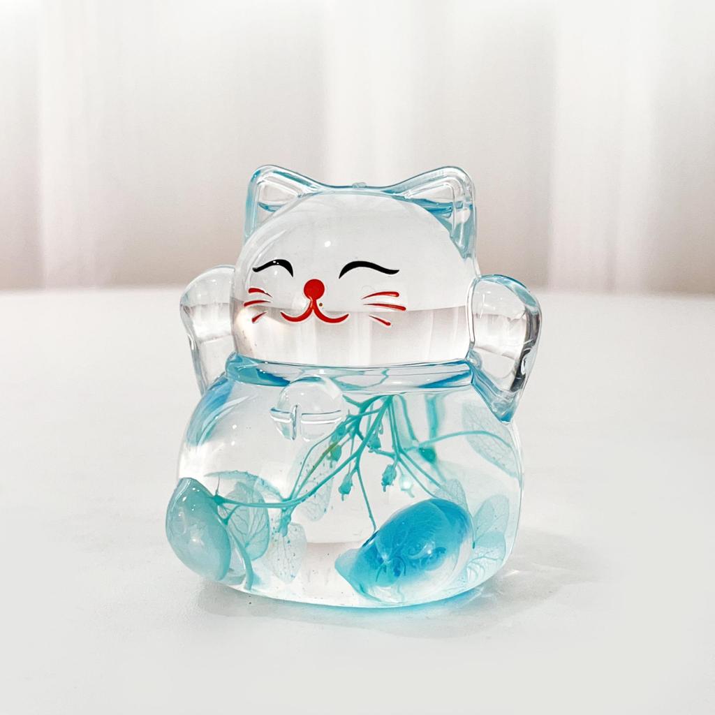 Luminous Glitter Lucky Cat Desktop Figurine with Flowing Sand