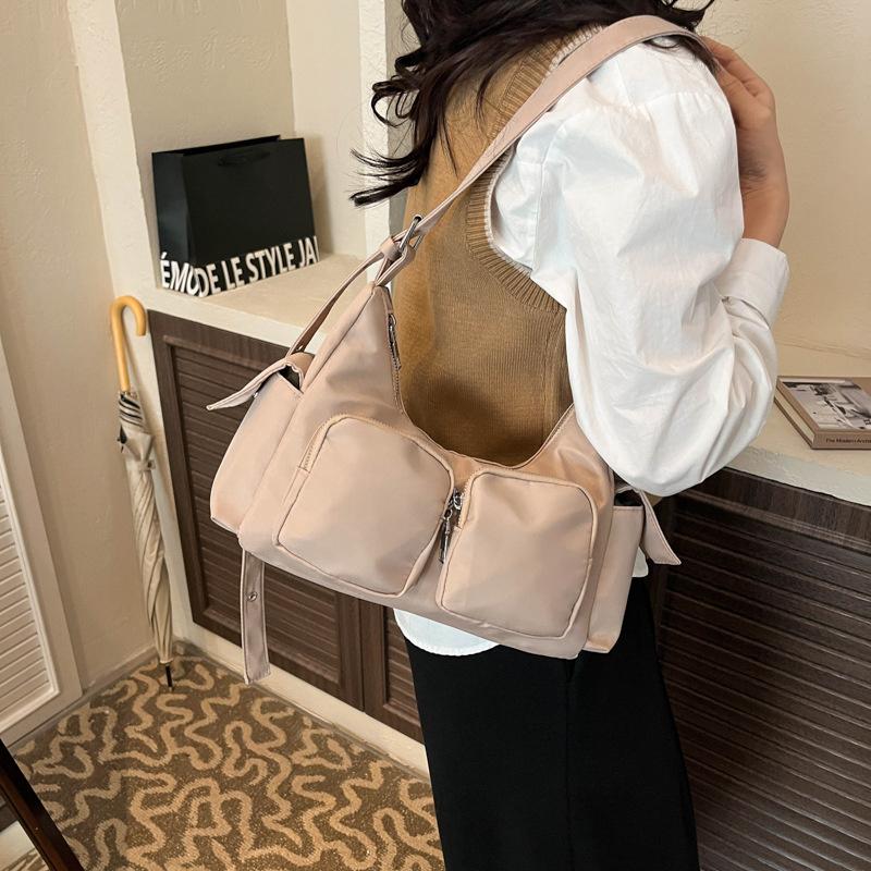 Yogodlns Simple Retro Shoulder Bags for Women Outdoor Travel Ladies Multi-Pocket Crossbody Bag Solid Color Girl Hobos Tote Handbag