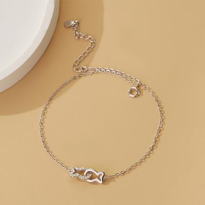 PONYKISS Cheville en Argent Sterling Zirconium Poisson Creux Breloque pour Femmes Minimaliste Mignon Fin Animal Accessoires