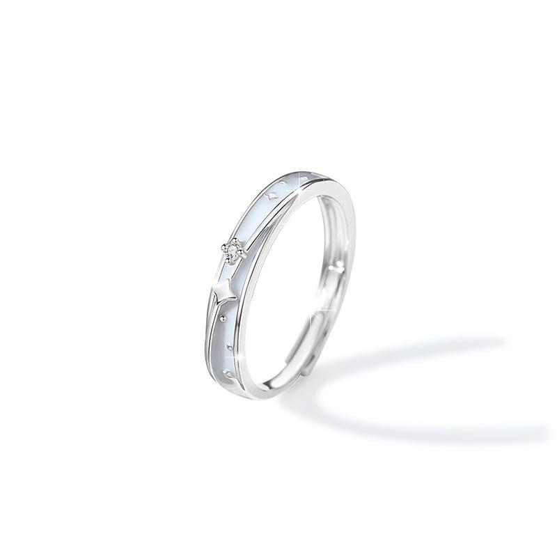 Luminous Couple Ring, Men s and Women s Versatile Zircon Ring Ring, Moon Pair Ring opening adjustable