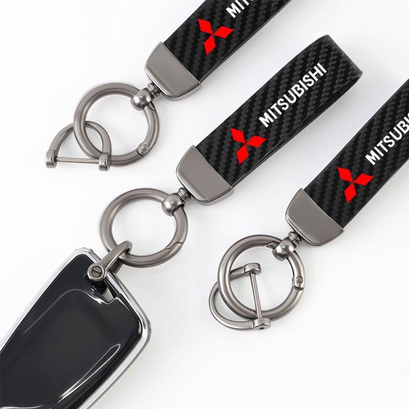 Auto Keyring Carbon Leather Keychain for Mitsubishi Pajero Sport Eclipse Cross L200 Colt Delica Ralliart Triton Car Accessories