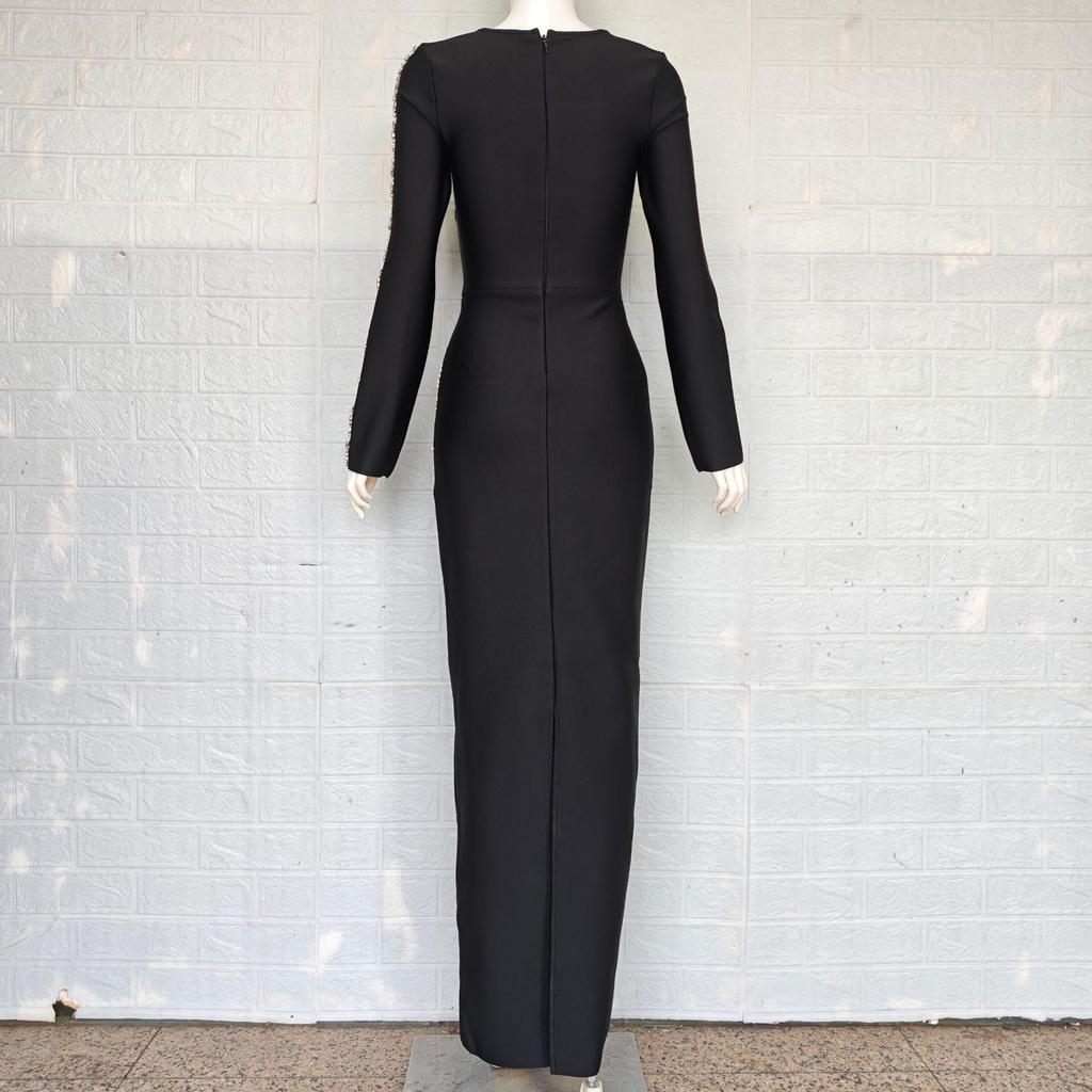 European & American Luxury Rhinestone Square Neck Bandage Dress - Slim Fit, Elegant Socialite Evening Wear.