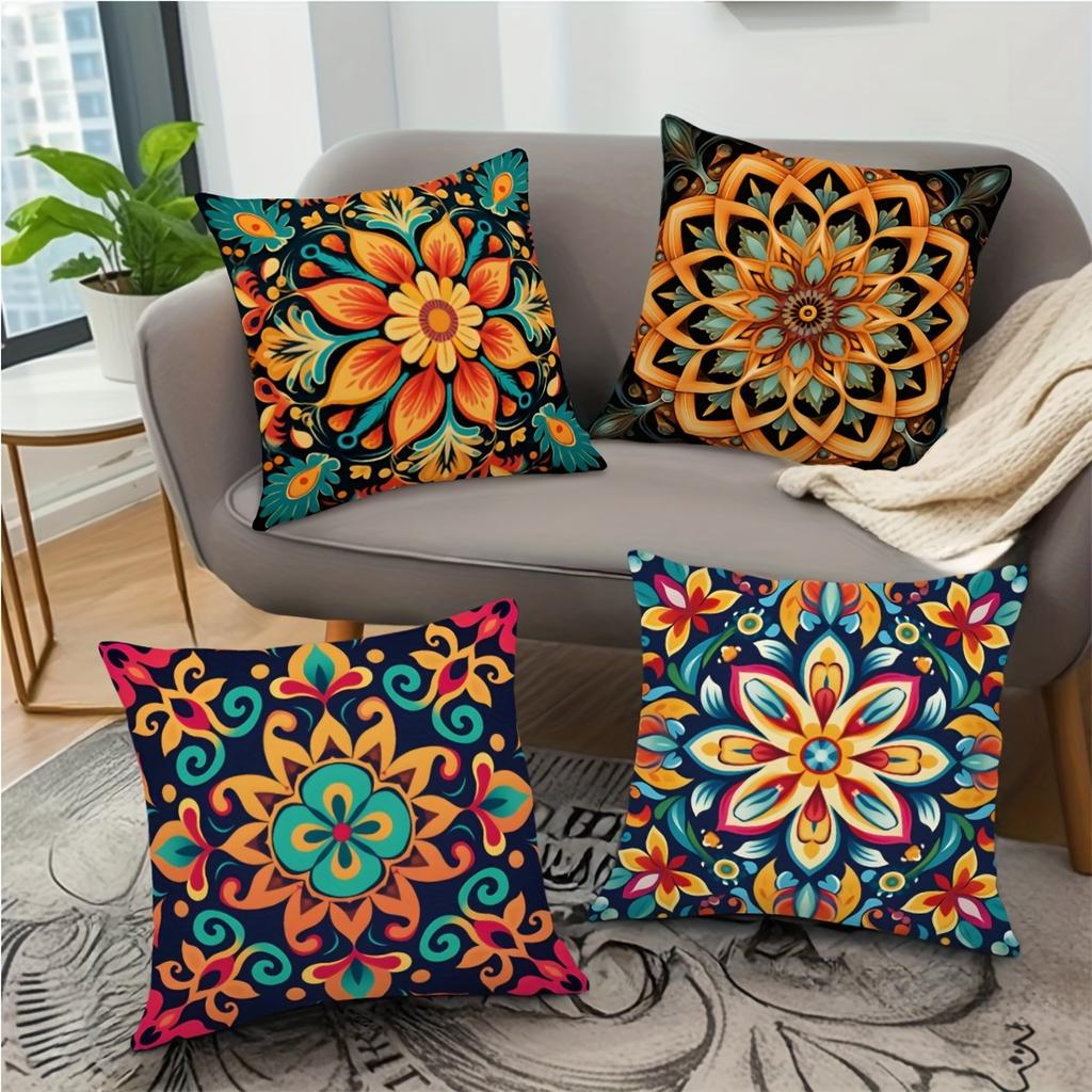 Vikama Mandala Throw Pillow Set - Double-Sided Printed For Living Room Sofa Cushions, Bedroom Pillows, Home Decor