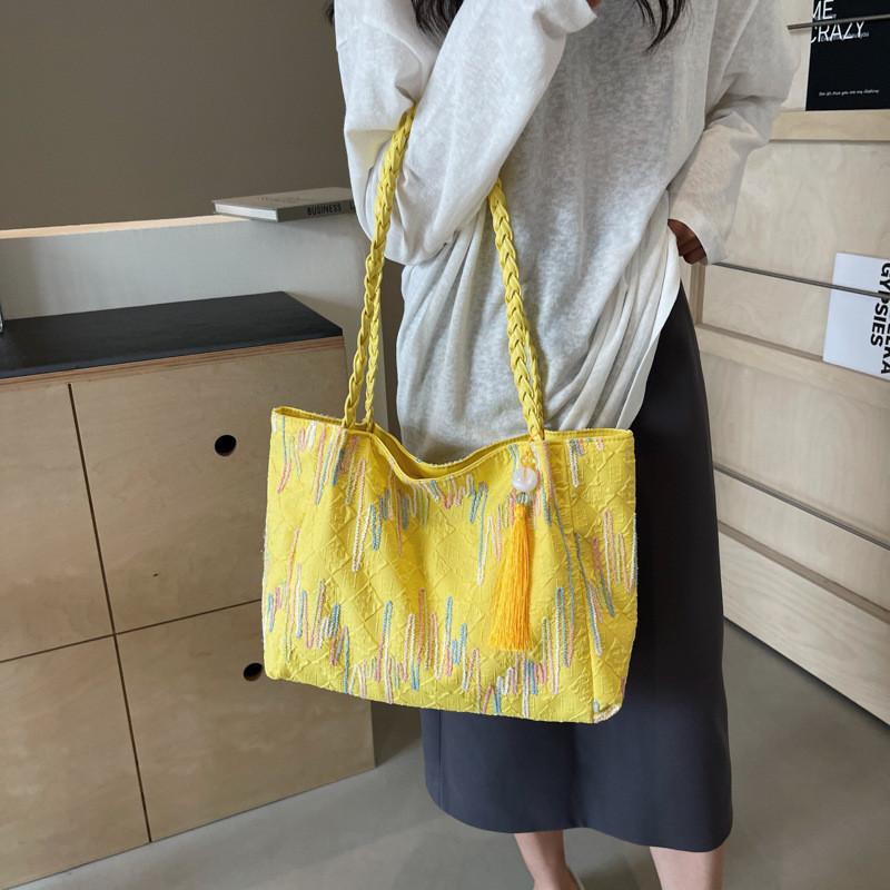 Large Capacity Fashionable Tote Bag For Women With Stylish Design And Versatile Use In Black Beige Yellow Blue And Pink