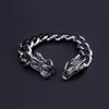 Stainless Steel Dragon Head Double Clasp Bracelet Men Hip Hop Style Braided Leather Band