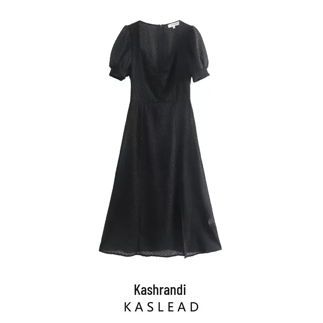 

2025 Spring Women s European & American Style Slit Short Sleeve Tea Dress Large