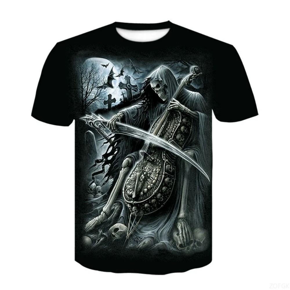Anime Summer Printed Terrifying Skull 3D Fashionable Trendy Casual Comfortable Short Sleeve Personalized Round Neck Man