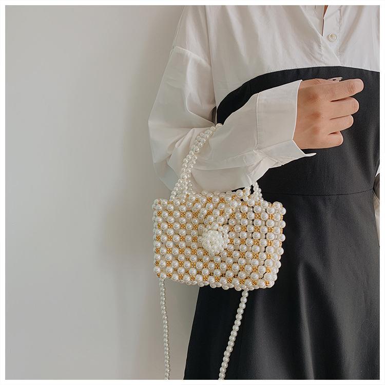 Popular Pearl Small Bag Women's New Fashion Design Hand-woven Beaded Handbag Shoulder Bag