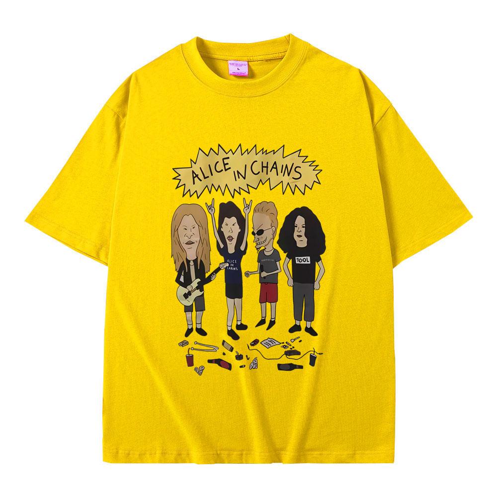 Rock Band Alice in Chains Cartoon Style T Shirts Men Women Oversized Gothic Streetwear Male Vintage Casual Short Sleeve Tshirt