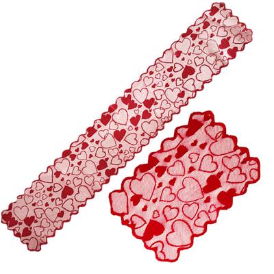 Table Runner Valentine's Day Decoration Romantic Lace Red Heart Love Table Cover Valentine Wedding Anniversary Party Home Decor