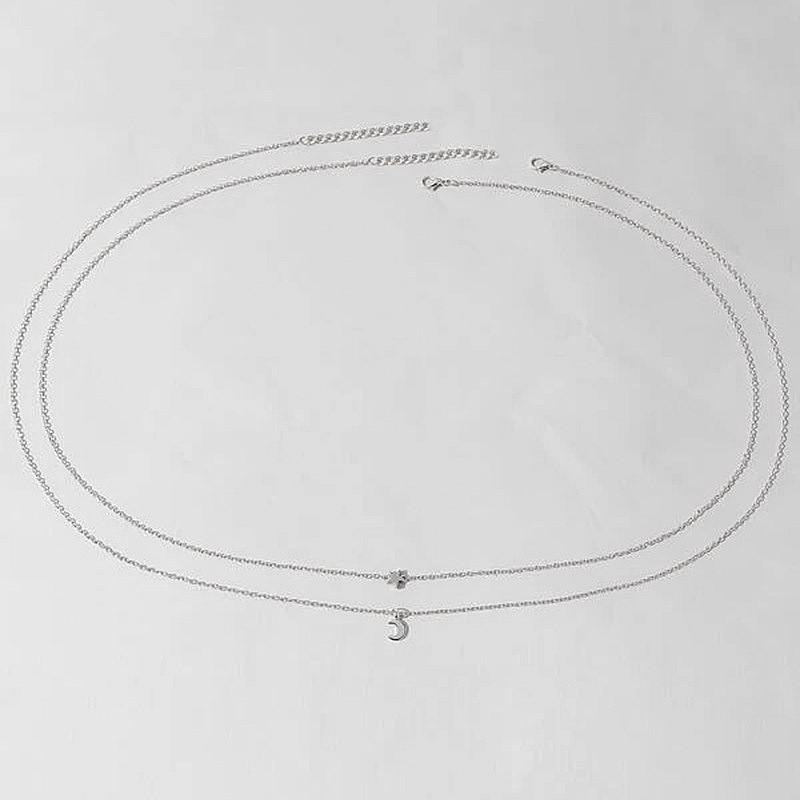 Moderne Streetwear sexy Hip-Hop Körperkette, einfache doppelte Stern-Mond-Anhänger-Taillenkette