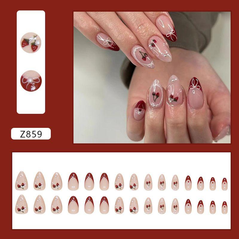 

Wear Nail Detachable Nail Beauty Piece Cherry Nail Shaped Piece Pearl Nail Beauty Patch Almond Type Nail Tip Fake Nails 24 Pieces Z859 Pearl Cherry [glue]]