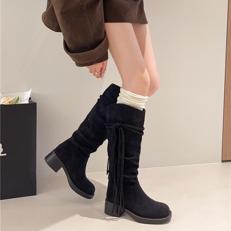 

Fashion New Style Luxury Women s High Quality Retro Fashion Style Fashion Boots Thick Heel Long Tube Slim Look Stacked Middle Tube Boots 40 чёрный