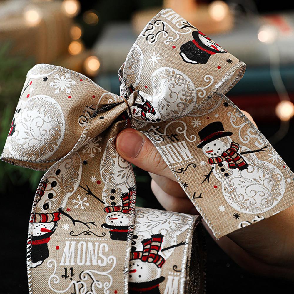 6.3CMx2M Christmas Bow Ribbon Imitation Hemp Ribbon Decorative Bow Accessories Snowflake Christmas Ribbon