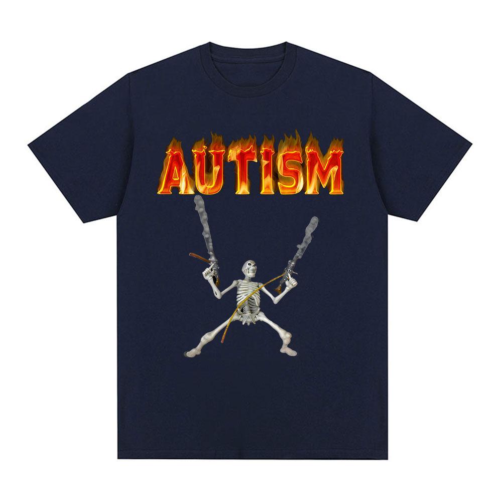 Autistic Funny Autism Skeleton Meme Tshirts Men Clothing Vintage Gothic Short Sleeves Tshirt Cotton Summer Oversized T Shirts