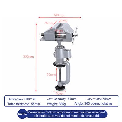 Universal Table Vise with 360 Degrees Swiveling Head Clamp for Crafting Painting Sculpting Electronics Soldering 3 Inch