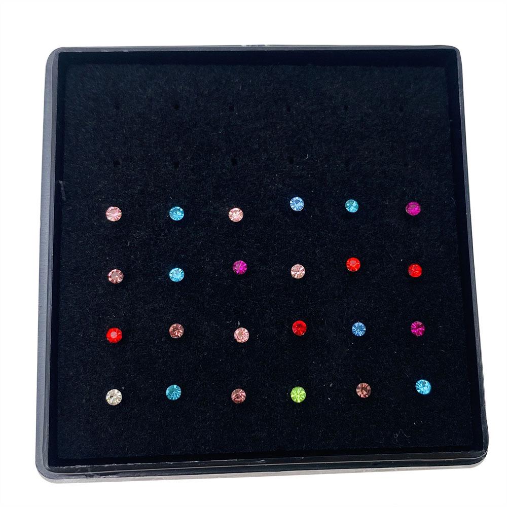 Stainless Steel Rhinestone Nose Studs - Titanium Steel, 24-Pack