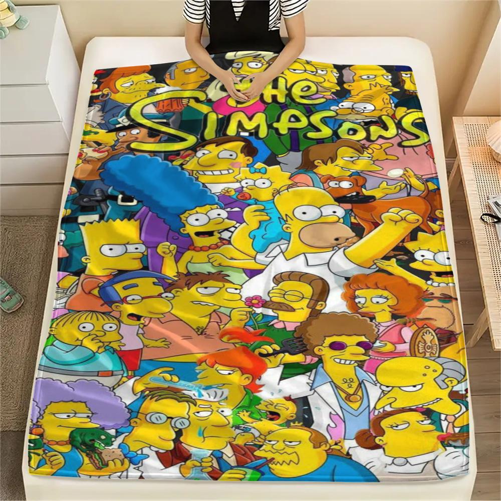 1Pc the Simpsons Print Flannel Blanket, High quality Comfortable for All Seasons, Home Decor, Warmth and Comfort, Perfect for Gifts