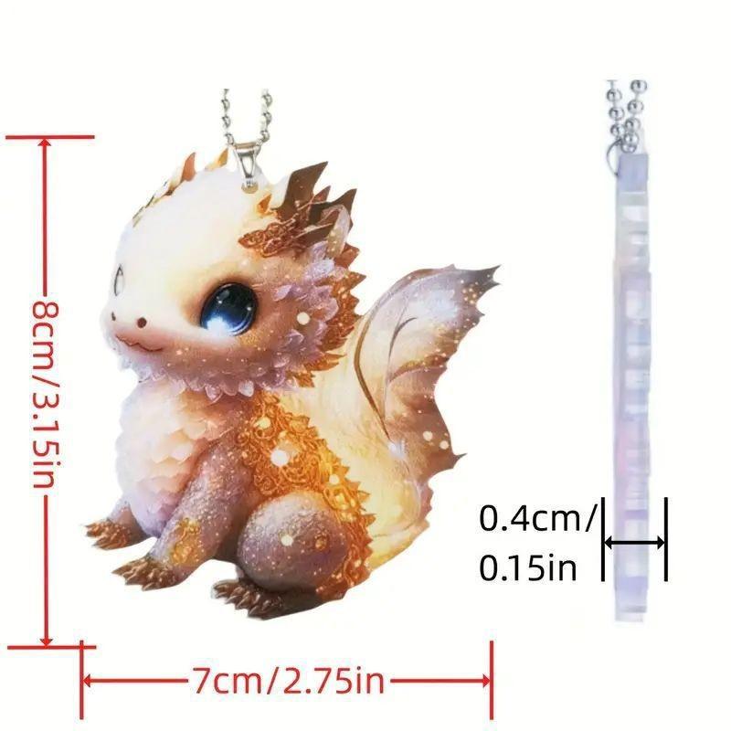 Cute Creative 2d Acrylic Mini Golden Dragon Car Rearview Mirror Decor Pendant