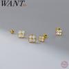 WANTME 925 Silver Fashion Sweet Clover Screw Bead Piercing Studs Earrings for Women Korean Girl Romantic Party Jewelry