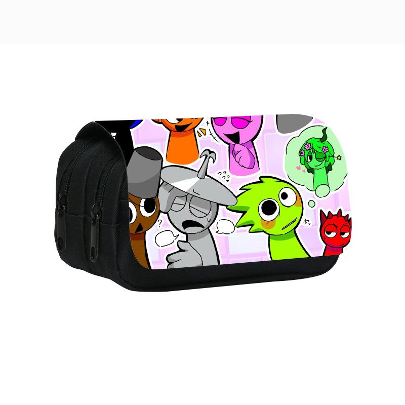 Neues Rhythmusbox-bedrucktes doppellagiges Federmäppchen, Sprunki Musikspiel Schulsachen-Tasche für Grund- und Mittelschüler.
