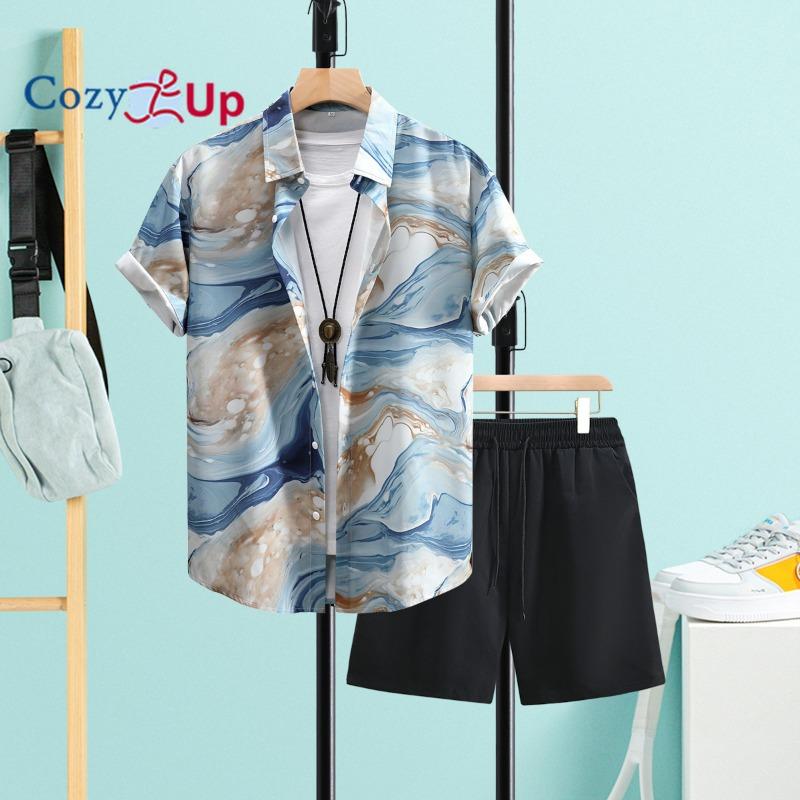 

Уютная мужская рубашка с цветочным принтом, гавайские комплекты, повседневная рубашка на пуговицах с коротким рукавом и однотонные быстросохнущие пляжные шорты XXL зелёный