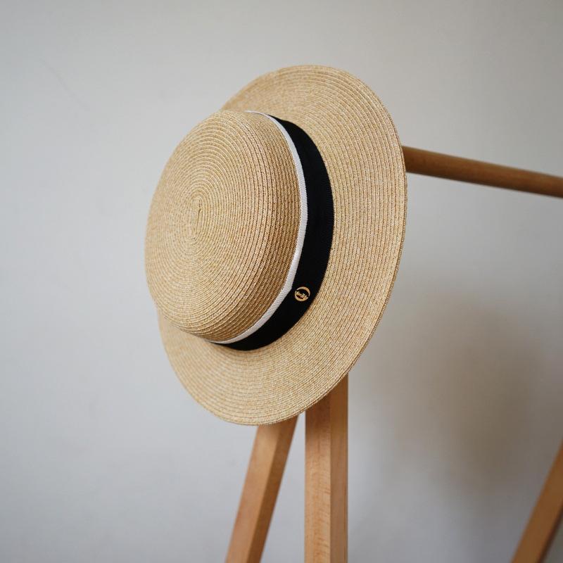 French Retro Elegant Wide Brim Low Top Flat Top Top Top Hat Women'S Summer Sunshade Sun Protection Holiday Beach Sun Straw Hat