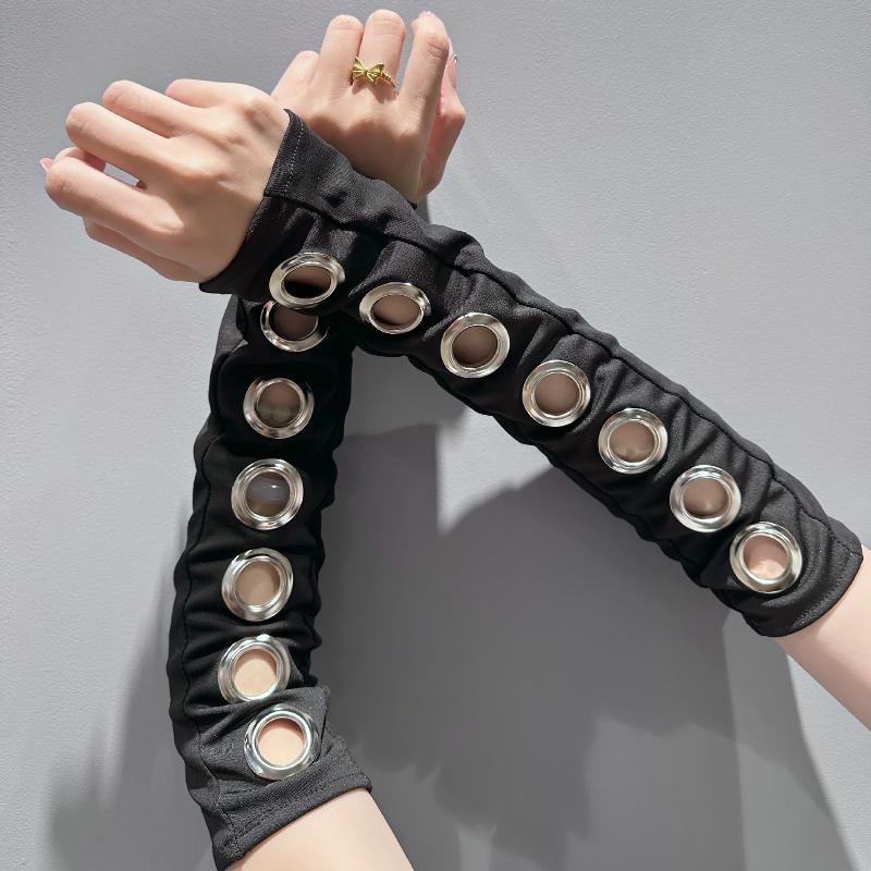 Gothic Punk Fingerless Gloves Rivet Oversleeve Black Cuff Cosplay Hip Hop Costumes Accessory
