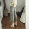 Women's High Waist Cute Embroidered Distressed Cropped Jeans Loose Wide Leg Denim Culottes
