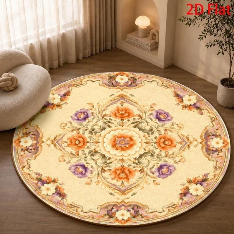 Vintage Floral Medallion Pattern Round Area Rug Elegant Home Decor Floor Cover for Living Room Bedroom Lounge Dining