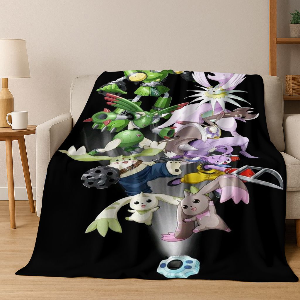 Retro Digimon Adventure Angewomon Agumon Cartoon Flannel Blanket,Cozy Soft Throw Blanket for Home Bedroom Bed Sofa Cover Kids