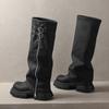Zipper Turned-over Edge Women's Boots Autumn Round Toe Solid Mid Heeled Water Proof Korean Style Boots  Fashion Ladies Shoes