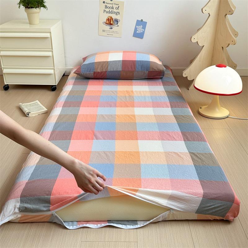 

1pc 100% Cotton Mattress Cover with Zipper Fully Enclosed Bed Protector Non-slip Breathable Pad Cover for Student Dormitory Bed 1PC-80x190cm