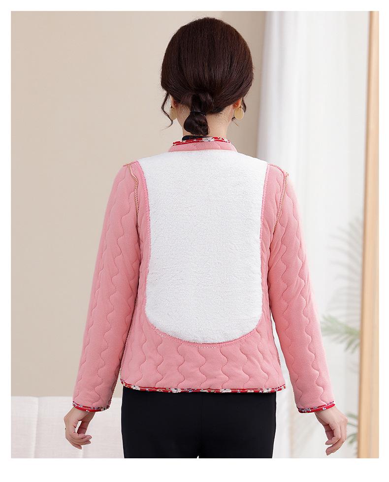 Floral Plus-Size Women's Cotton Jacket with Velvet Lining - Warm and Loose for Autumn/Winter