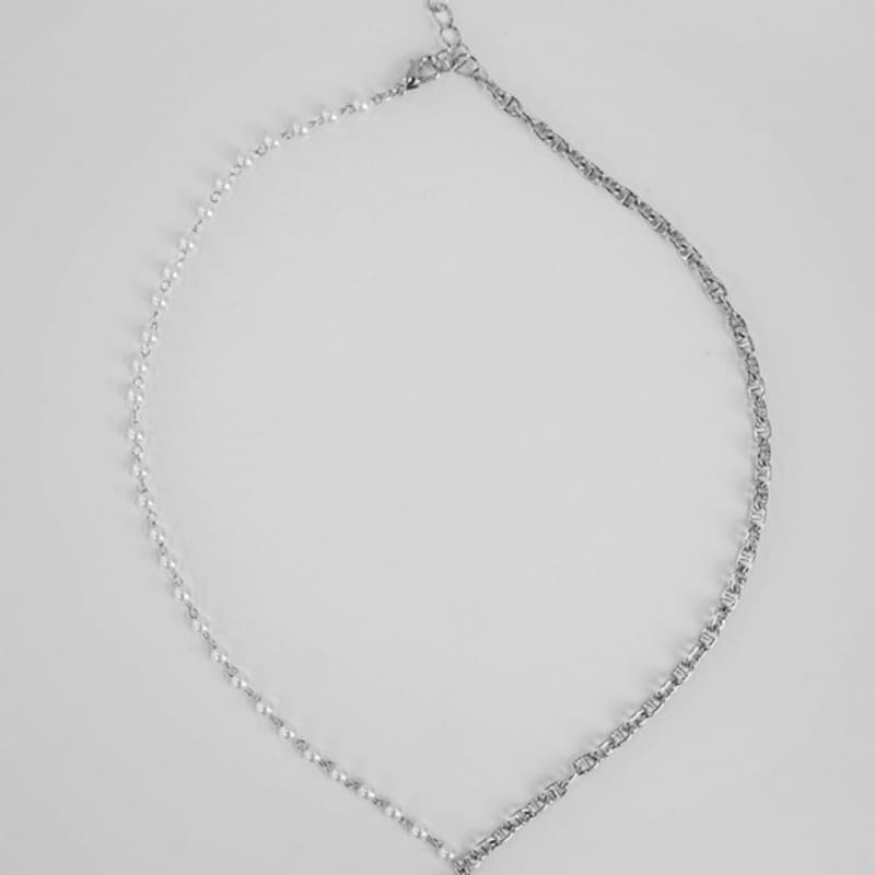 URBANIA Pearl Heart Chain Half-Half Necklace DDA0052
