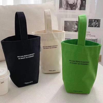 2023 New Minimalist Style Mini Portable Canvas Bag Lunch Bag Candy Color Kettle Wrist Strap Plain Canvas Bag