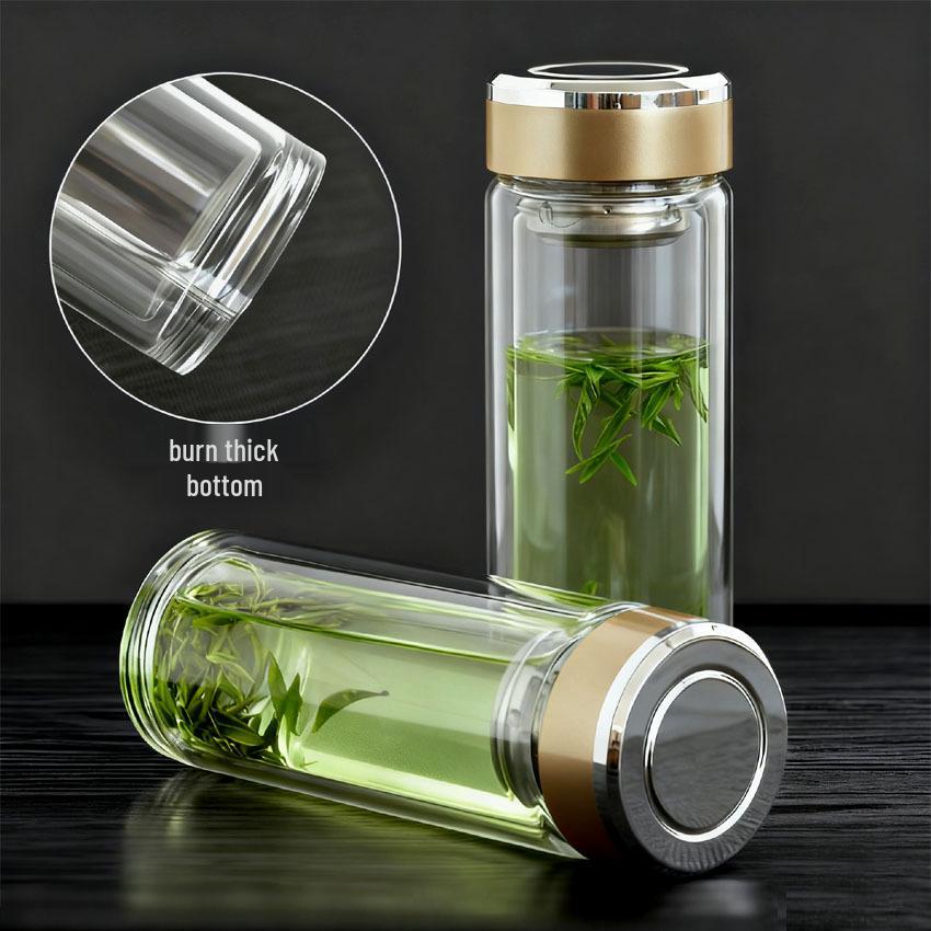 High-Temperature Resistant Double-Layer Printed Borosilicate Glass Tea Cup