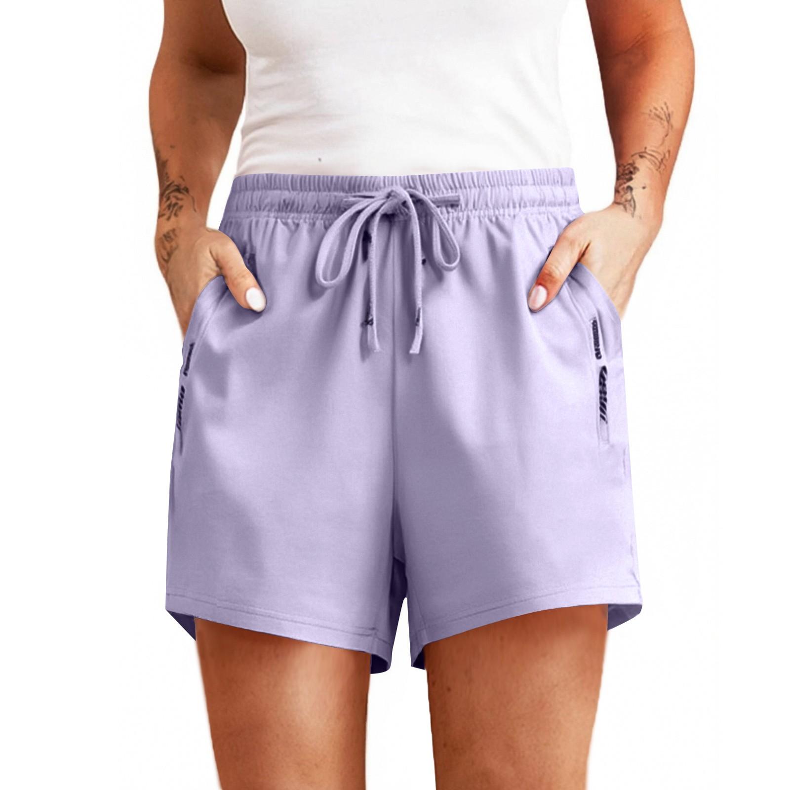 

Женские повседневные однотонные прямые повседневные брюки с эластичной резинкой на талии и карманами L светло-фиолетовый