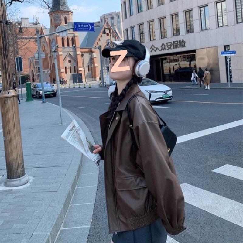 

Кожаная куртка женская короткая куртка 2XL коричневый