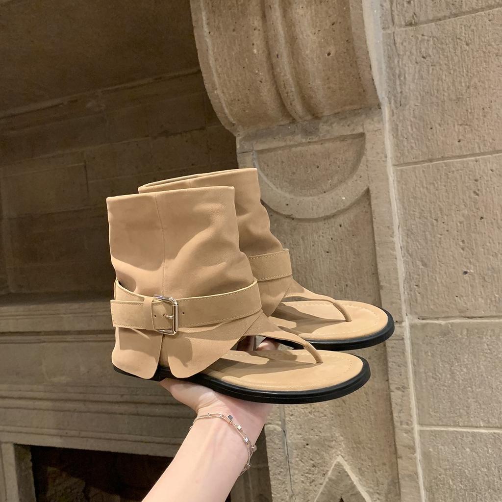 Grape Mother Same New Fashionable Spice Girl Round Head Toe Buckle Belt Outer Wear Medium Tube Cool Boots Spring and Summer Women Sandals Women