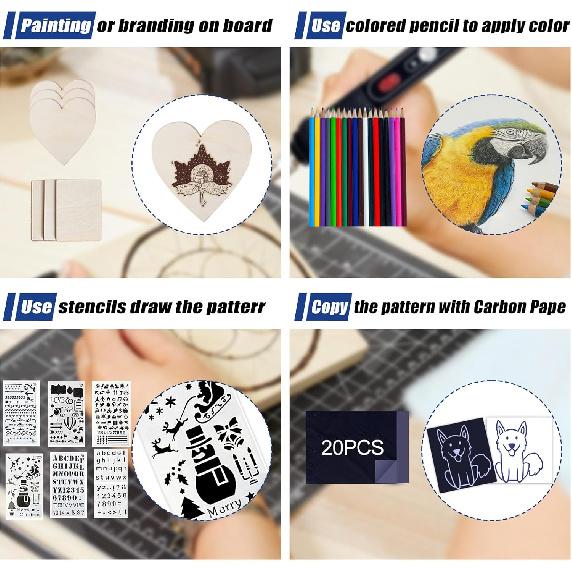 Wood Burning Kit, 163 Pcs Wood Burner Tool Kit with Letters and Numbers, Pyrography Pen with Adjustable Temperature Control Various Tips Stencils,