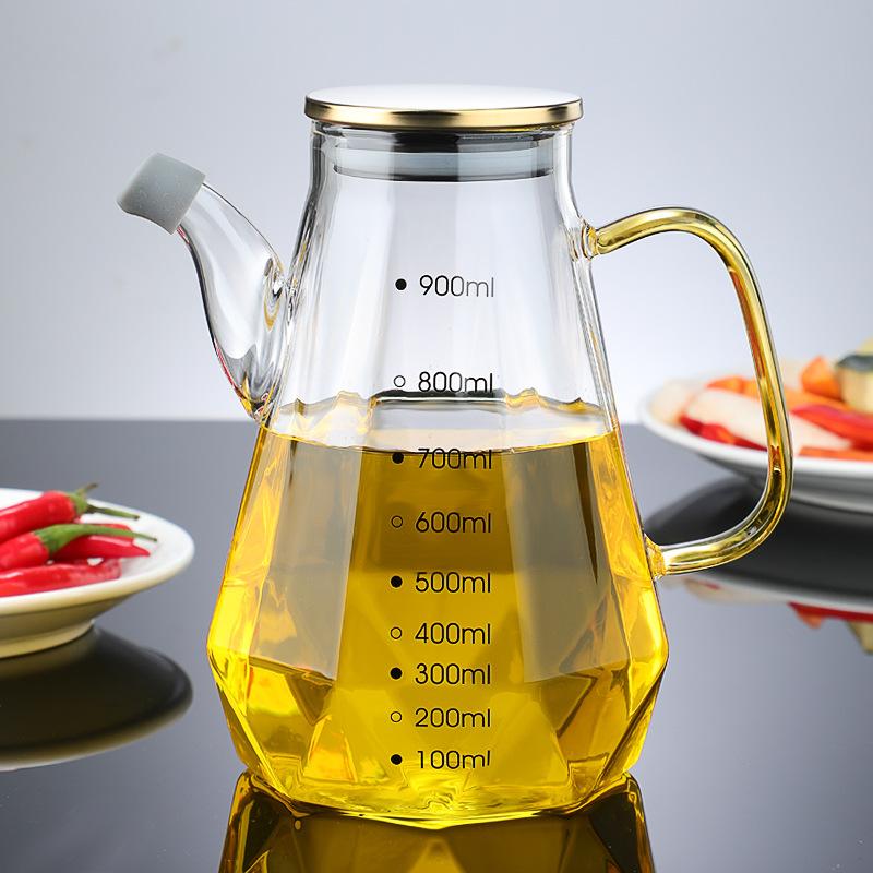 500/800ml Cooking Seasoning Bottle Dispenser Glass Olive Oil Sauce Vinegar Pot Bottles with Handle Lid Kitchen Cooking Container