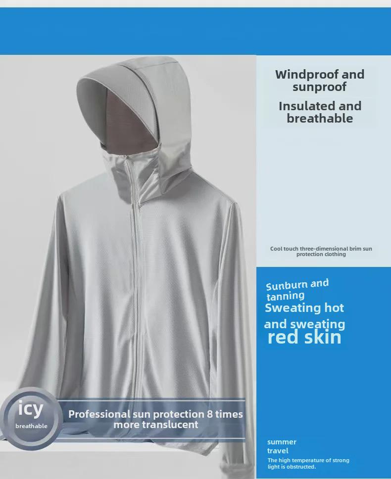 Men's Summer Hooded Ice Silk Sun Protection Windbreaker for Outdoor Fishing