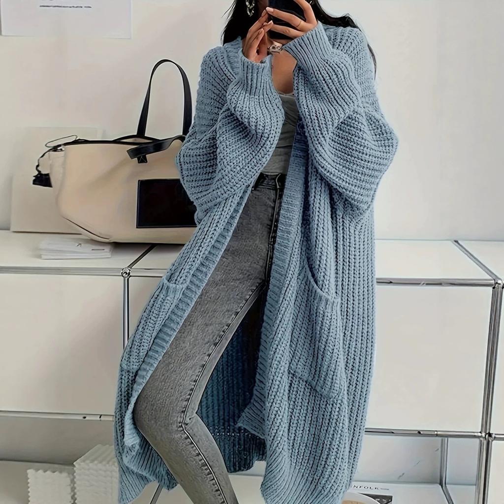 European and American Style Long Over-the-Knee Sweater Cardigan for Women, New Autumn/Winter Lazy Loose Thickened Knit Jacket for Women. Trendy