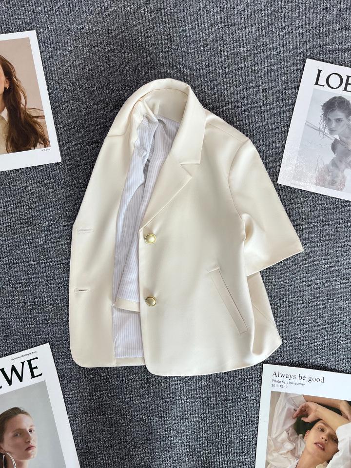 

Бежевый женский пиджак маленького размера, летний 2025, универсальный, в стиле кэжуал S бежевый