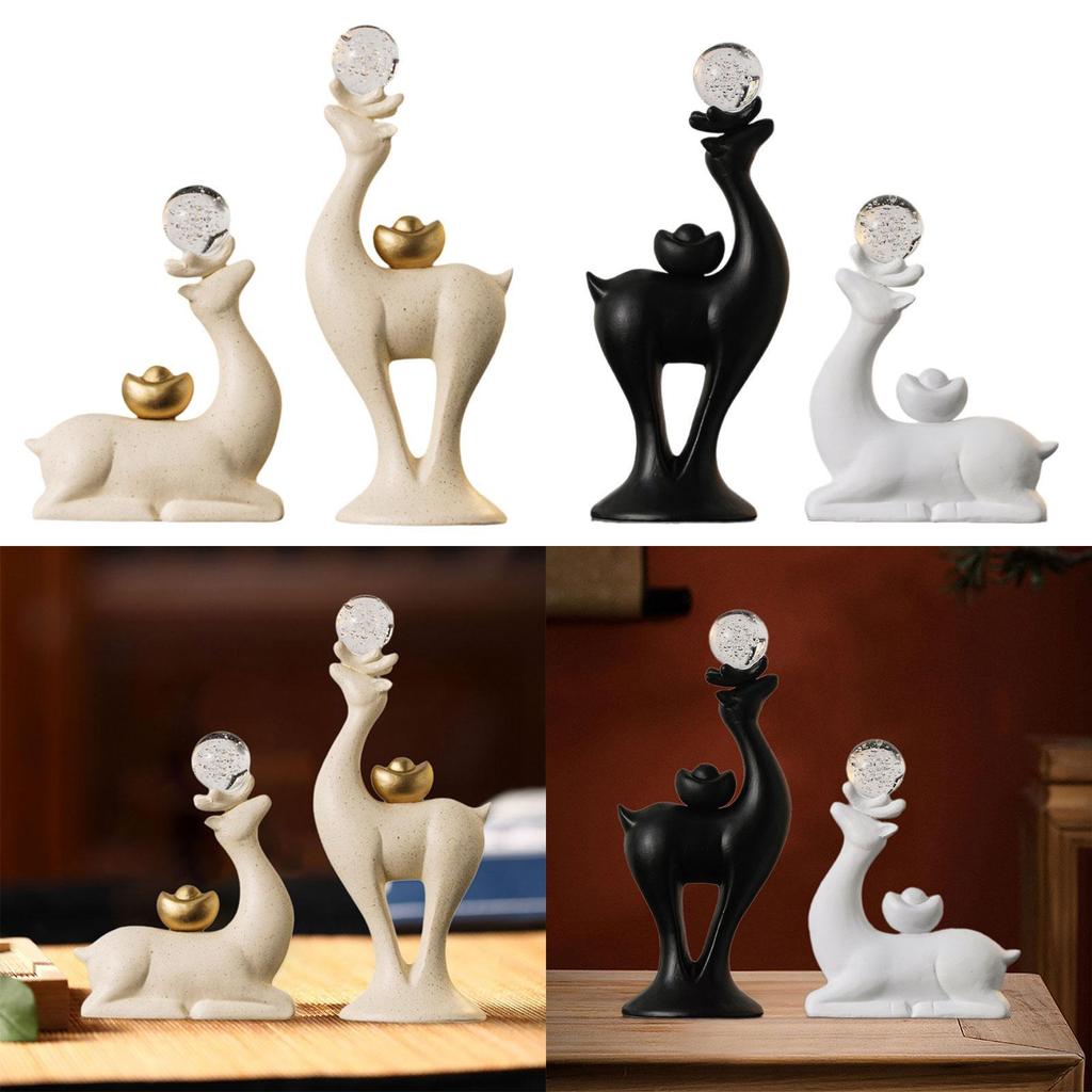 2Pcs Reindeer Statues Animal Sculptures Ornaments European Collection Art Crafts