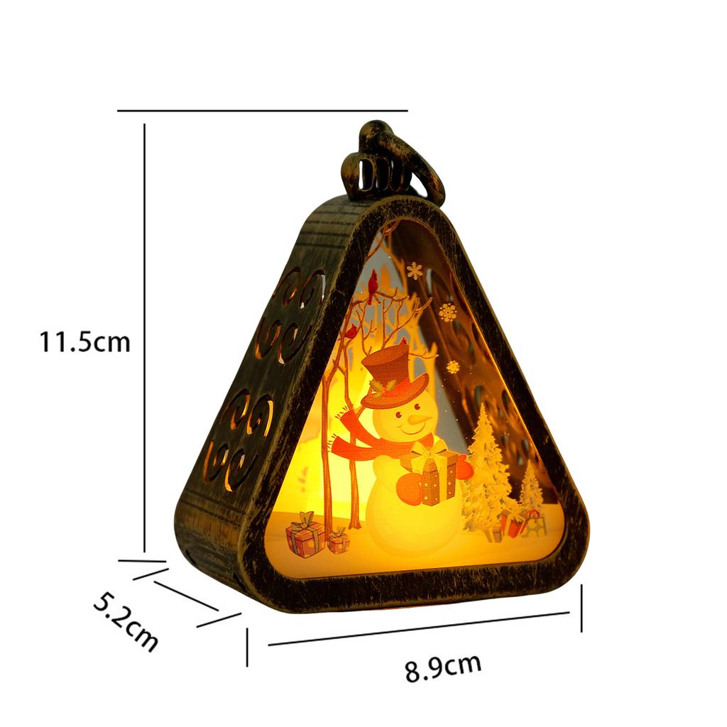 Mini Christmas LED Triangle Lantern Santa Claus Snowman Festival Lamp Bedside NightLight Xmas Holiday Table Decor Ornaments Gift