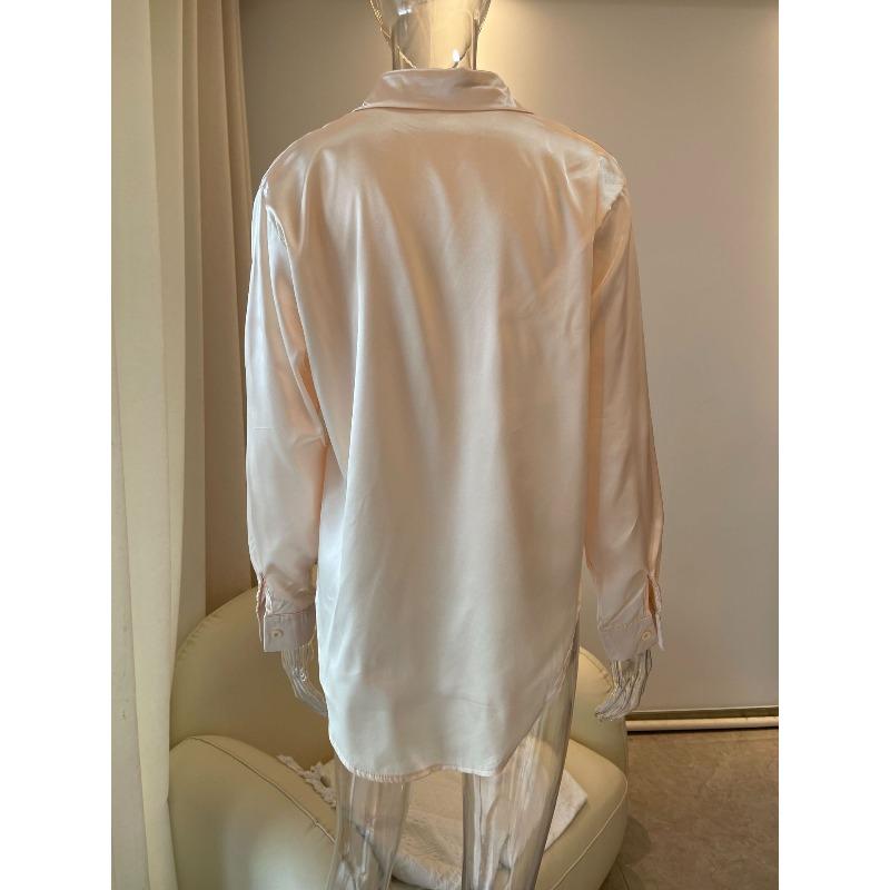 Nueva Camisa de Mujer Primavera y Otoño Elegante de Manga Larga de Satén Casual para Mujer Moda Simple de Color Sólido de un Solo Botón Camisas de Oficina para Señoras