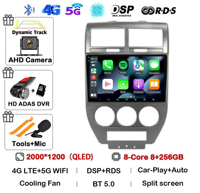 Android 14 Auto 4G+WIFI For Dodge Caliber Jeep Compass 1 MK Patriot 2006 - 2010 Car Radio Multimedia Video Player GPS 360 Camera